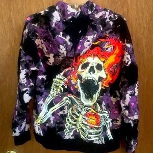 Broken Promises Purple Tie Dye Skull Graphic Unisex Hooded Sweater Small